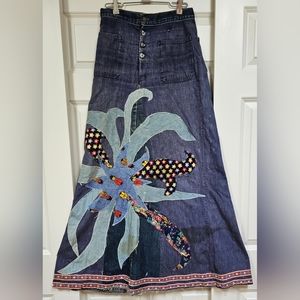Vintage 1970s hand crafted denim floor length skirt
